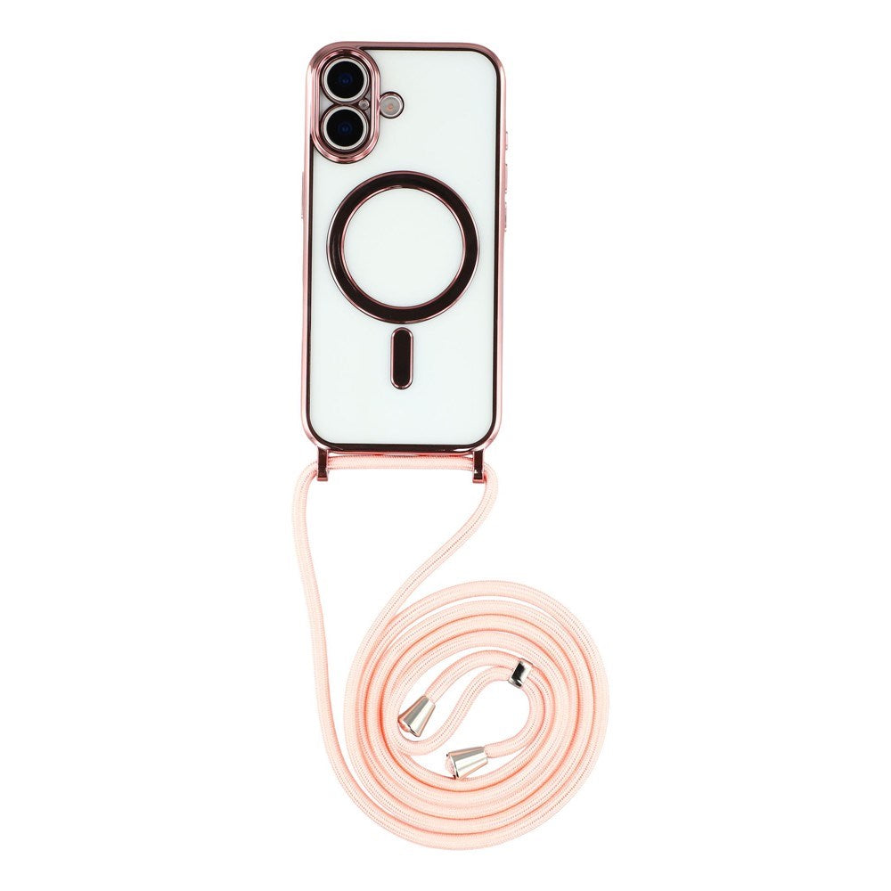 EIDERWOOD iPhone 17 Fleksibelt Plastik Cover m. Justerbar Strop - MagSafe Kompatibel - Gennemsigtig / Lyserød