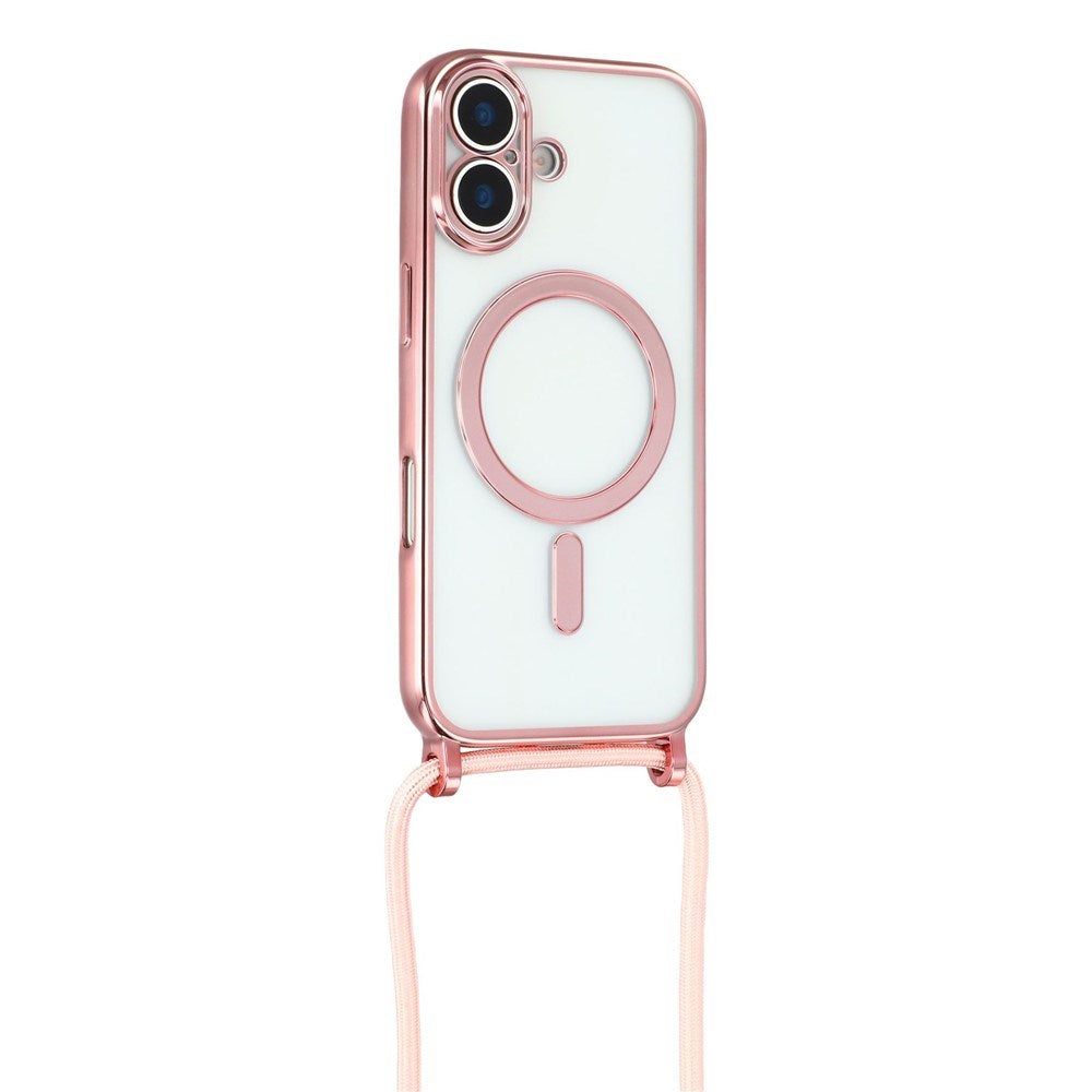 EIDERWOOD iPhone 17 Fleksibelt Plastik Cover m. Justerbar Strop - MagSafe Kompatibel - Gennemsigtig / Lyserød