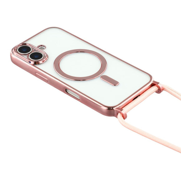 EIDERWOOD iPhone 17 Fleksibelt Plastik Cover m. Justerbar Strop - MagSafe Kompatibel - Gennemsigtig / Lyserød
