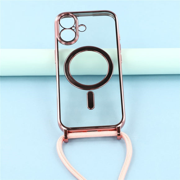 EIDERWOOD iPhone 17 Fleksibelt Plastik Cover m. Justerbar Strop - MagSafe Kompatibel - Gennemsigtig / Lyserød