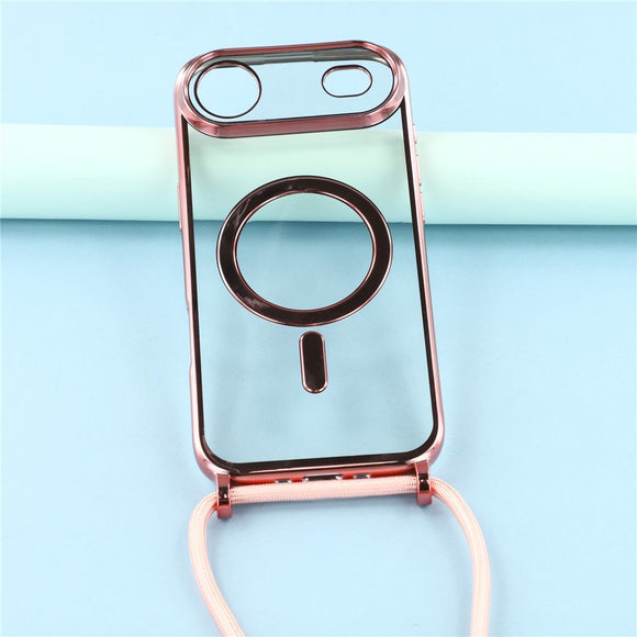 EIDERWOOD iPhone Air Fleksibelt Plastik Cover m. Justerbar Strop - MagSafe Kompatibel - Gennemsigtig / Lyserød