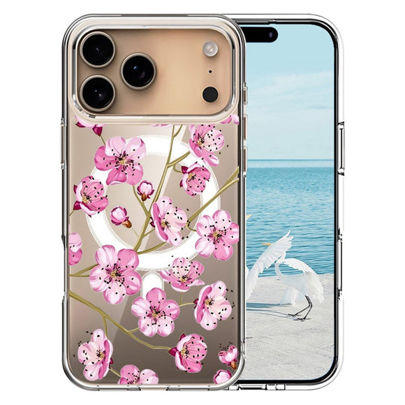 EIDERWOOD iPhone 17 Pro Hybrid Plastik Cover – MagSafe Kompatibel – Lyserøde Blomster