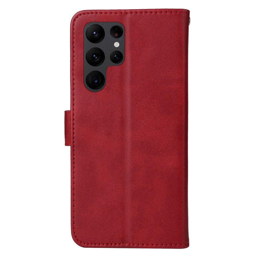 Samsung Galaxy S23 Ultra Læder Cover m. Pung og Strop - Rød