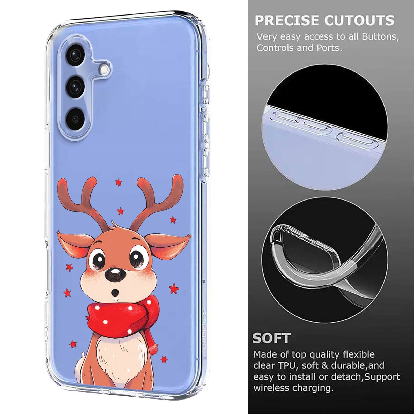 EIDERWOOD Samsung Galaxy A56 (5G) Fleksibelt Plastik Julecover m. Motiv - Gennemsigtig / Rensdyr
