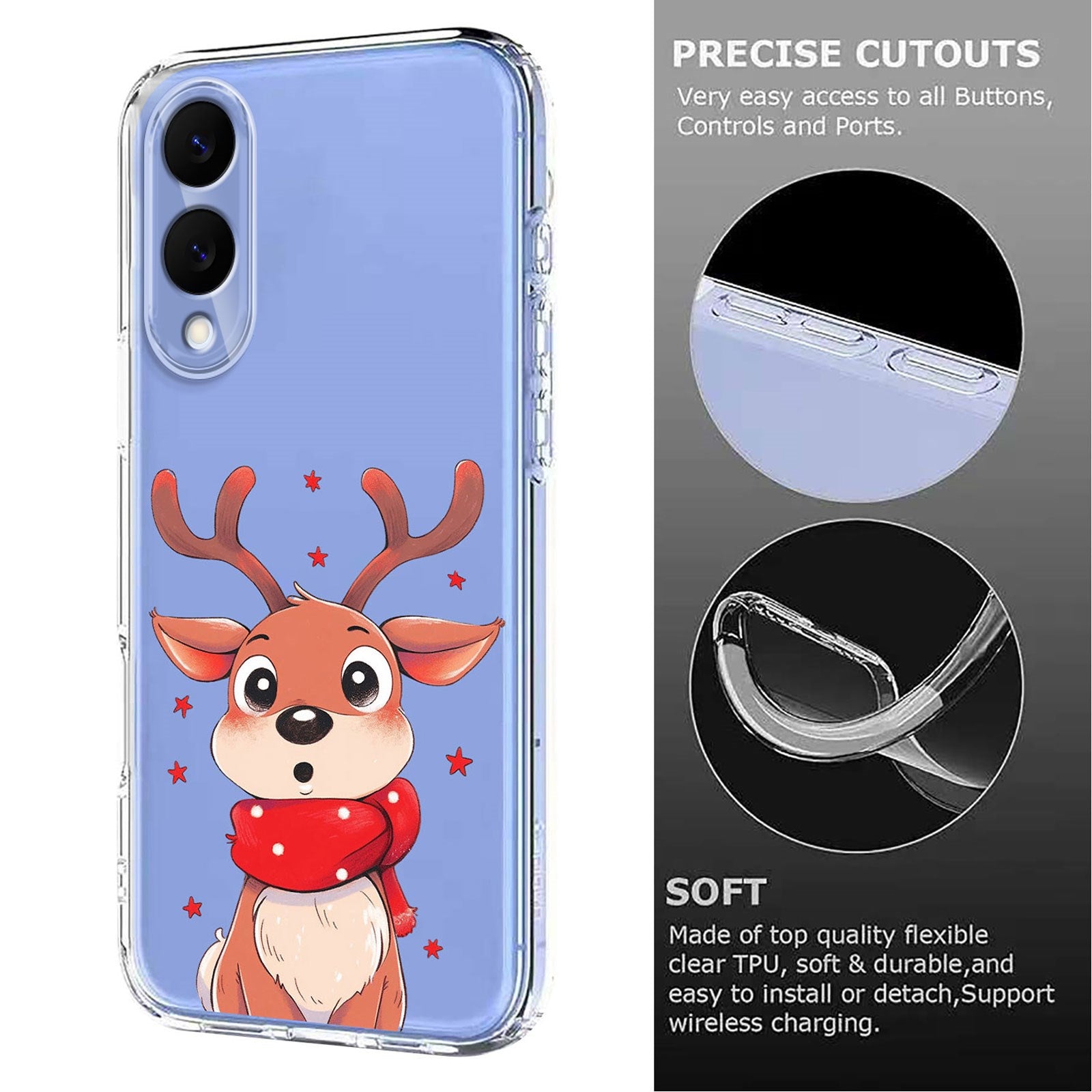 EIDERWOOD Samsung Galaxy S25 Edge Fleksibelt Plastik Julecover m. Motiv - Gennemsigtig / Rensdyr