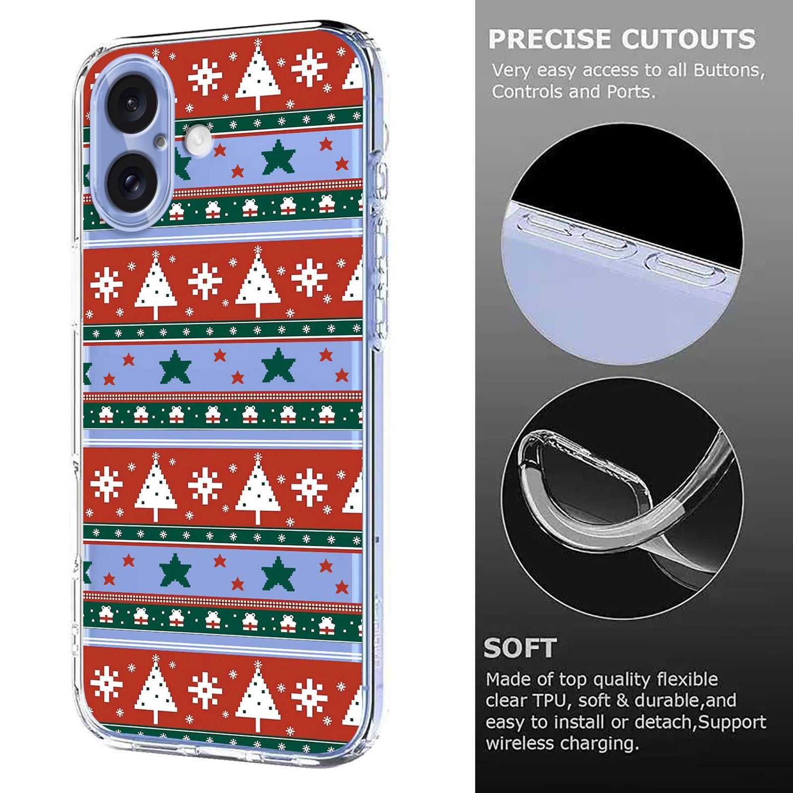 EIDERWOOD iPhone 16 Fleksibelt Plastik Julecover m. Motiv - Gennemsigtig / Mønster