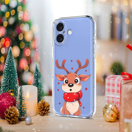 EIDERWOOD iPhone 16 Fleksibelt Plastik Julecover m. Motiv - Gennemsigtig / Rensdyr