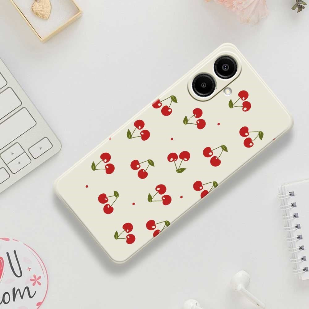 Samsung Galaxy A07 EIDERWOOD Fleksibelt Plastik Cover m. Kirsebærprint - Hvid