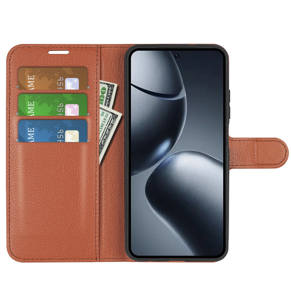 Xiaomi 15T Pro EIDERWOOD Kunstlæder Flipcover m. Kortholder & Ståfunktion - Brun