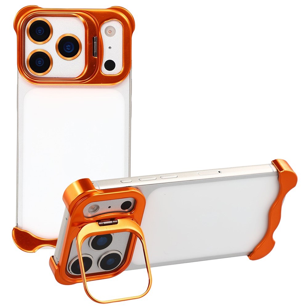 iPhone 17 Pro Todelt Metal Bumper Cover m. Ståfunktion & Linsebeskytter - Orange