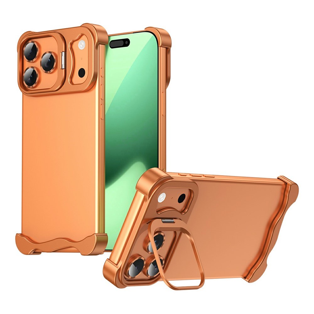 iPhone 17 Pro Todelt Metal Bumper Cover m. Ståfunktion & Linsebeskytter - Orange