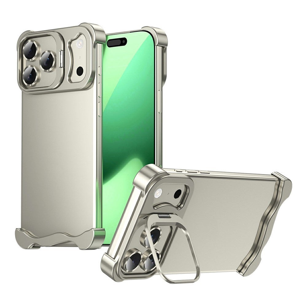 iPhone 17 Pro Todelt Metal Bumper Cover m. Ståfunktion & Linsebeskytter - Titanium