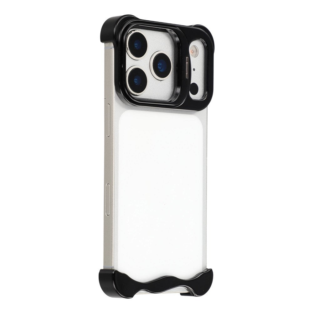 iPhone 17 Pro Todelt Metal Bumper Cover m. Ståfunktion & Linsebeskytter - Sort
