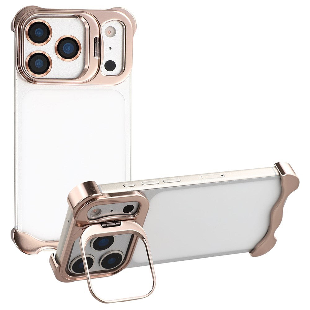 iPhone 17 Pro Todelt Metal Bumper Cover m. Ståfunktion & Linsebeskytter - Guld