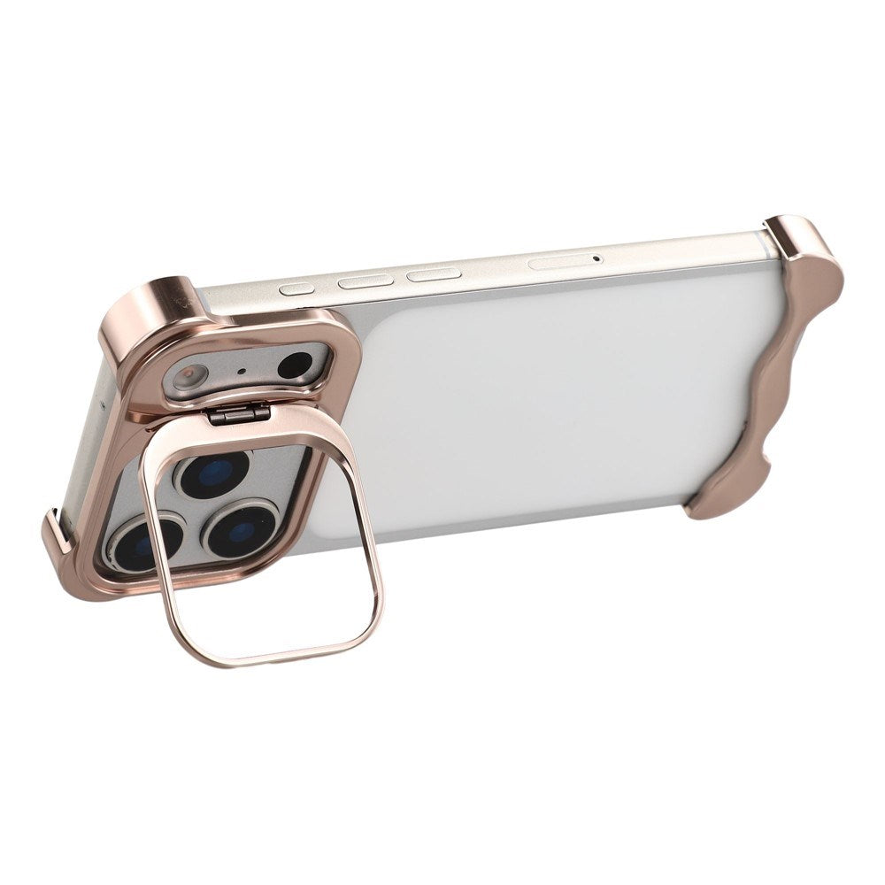 iPhone 17 Pro Todelt Metal Bumper Cover m. Ståfunktion & Linsebeskytter - Guld