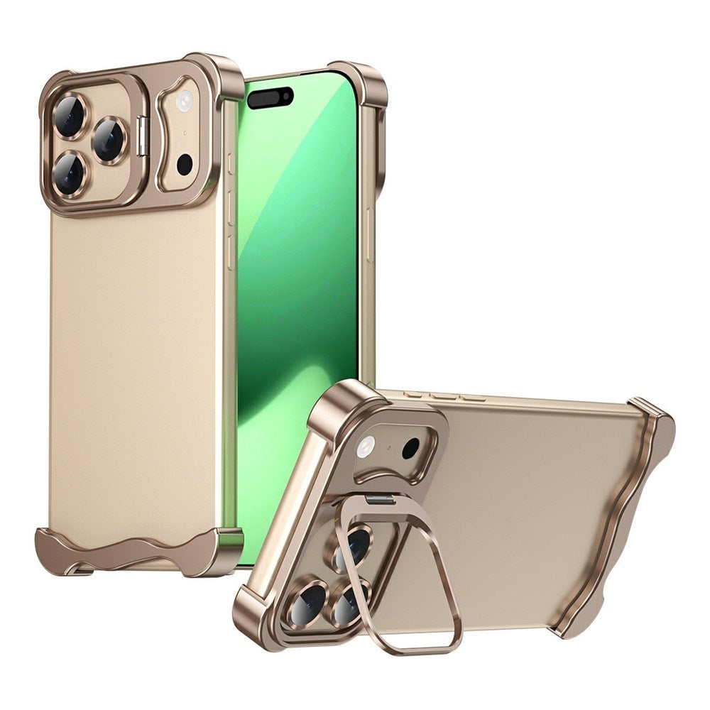 iPhone 17 Pro Todelt Metal Bumper Cover m. Ståfunktion & Linsebeskytter - Guld