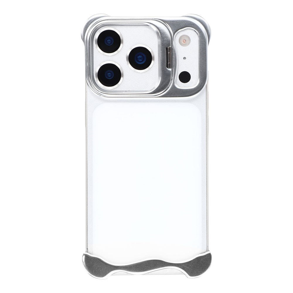 iPhone 17 Pro Todelt Metal Bumper Cover m. Ståfunktion & Linsebeskytter - Sølv