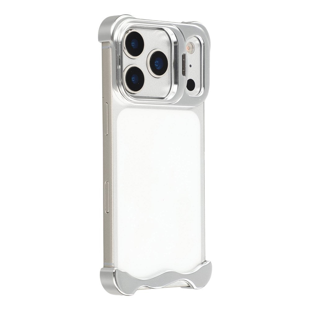 iPhone 17 Pro Todelt Metal Bumper Cover m. Ståfunktion & Linsebeskytter - Sølv