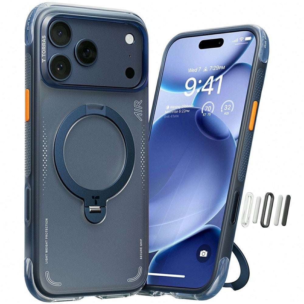 iPhone 17 Pro Max TORRAS Ostand Q3 Air Cover m. Kickstand - MagSafe Kompatibel - Blå
