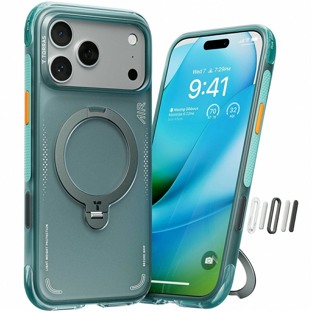 iPhone 17 Pro Max TORRAS Ostand Q3 Air Cover m. Kickstand - MagSafe Kompatibel - Grøn