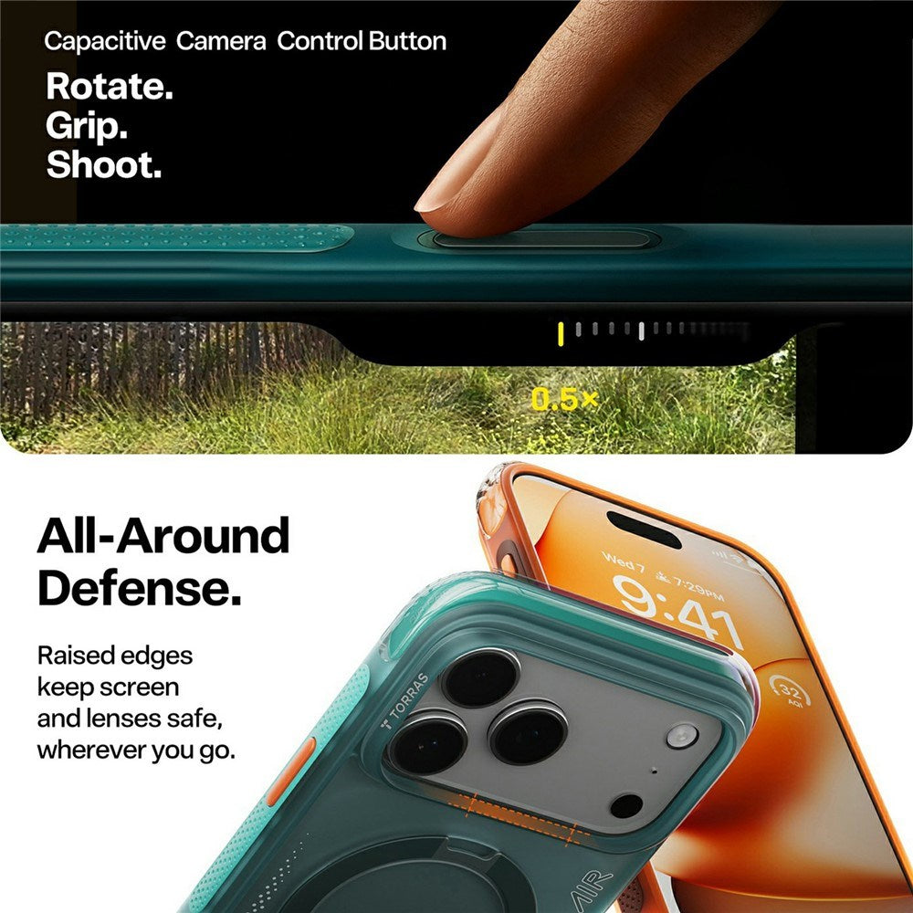 iPhone 17 Pro TORRAS Ostand Q3 Air Cover m. Kickstand - MagSafe Kompatibel - Grøn
