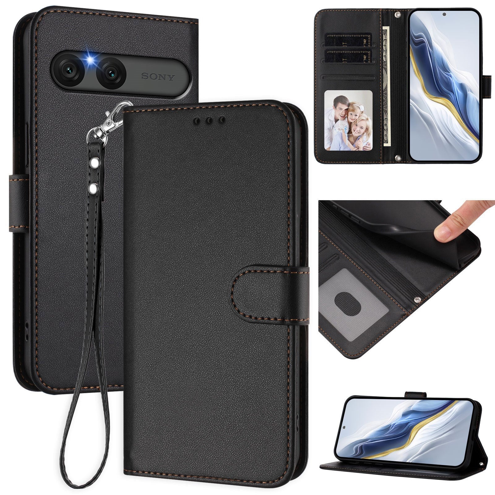 EIDERWOOD Sony Xperia 10 VII Kunstlæder Flip Cover m. Kortholder & Strop - Sort