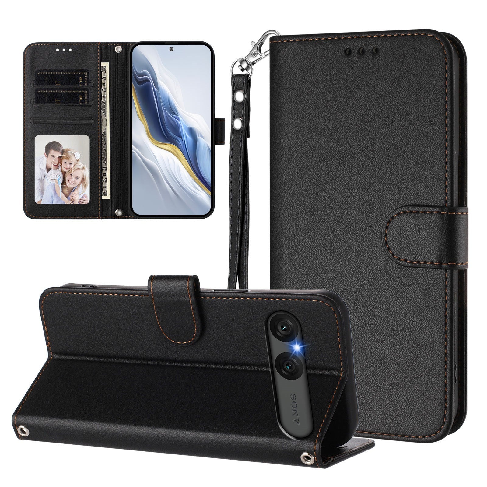 EIDERWOOD Sony Xperia 10 VII Kunstlæder Flip Cover m. Kortholder & Strop - Sort
