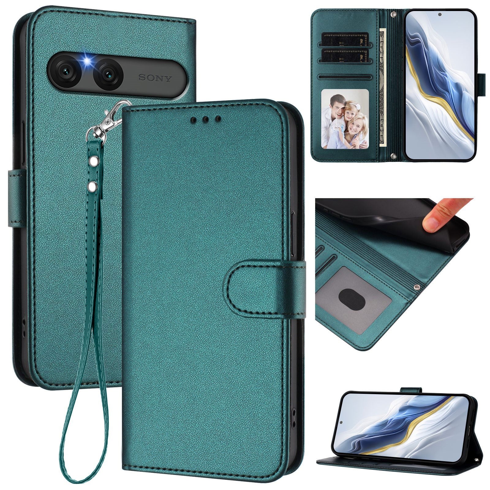 EIDERWOOD Sony Xperia 10 VII Kunstlæder Flip Cover m. Kortholder & Strop - Grøn