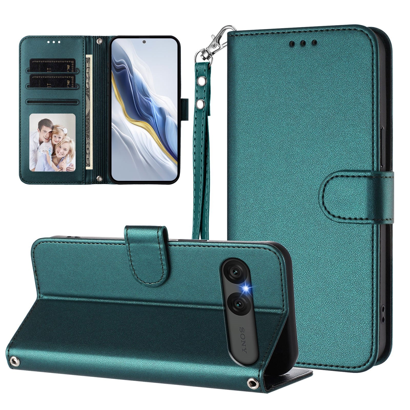 EIDERWOOD Sony Xperia 10 VII Kunstlæder Flip Cover m. Kortholder & Strop - Grøn