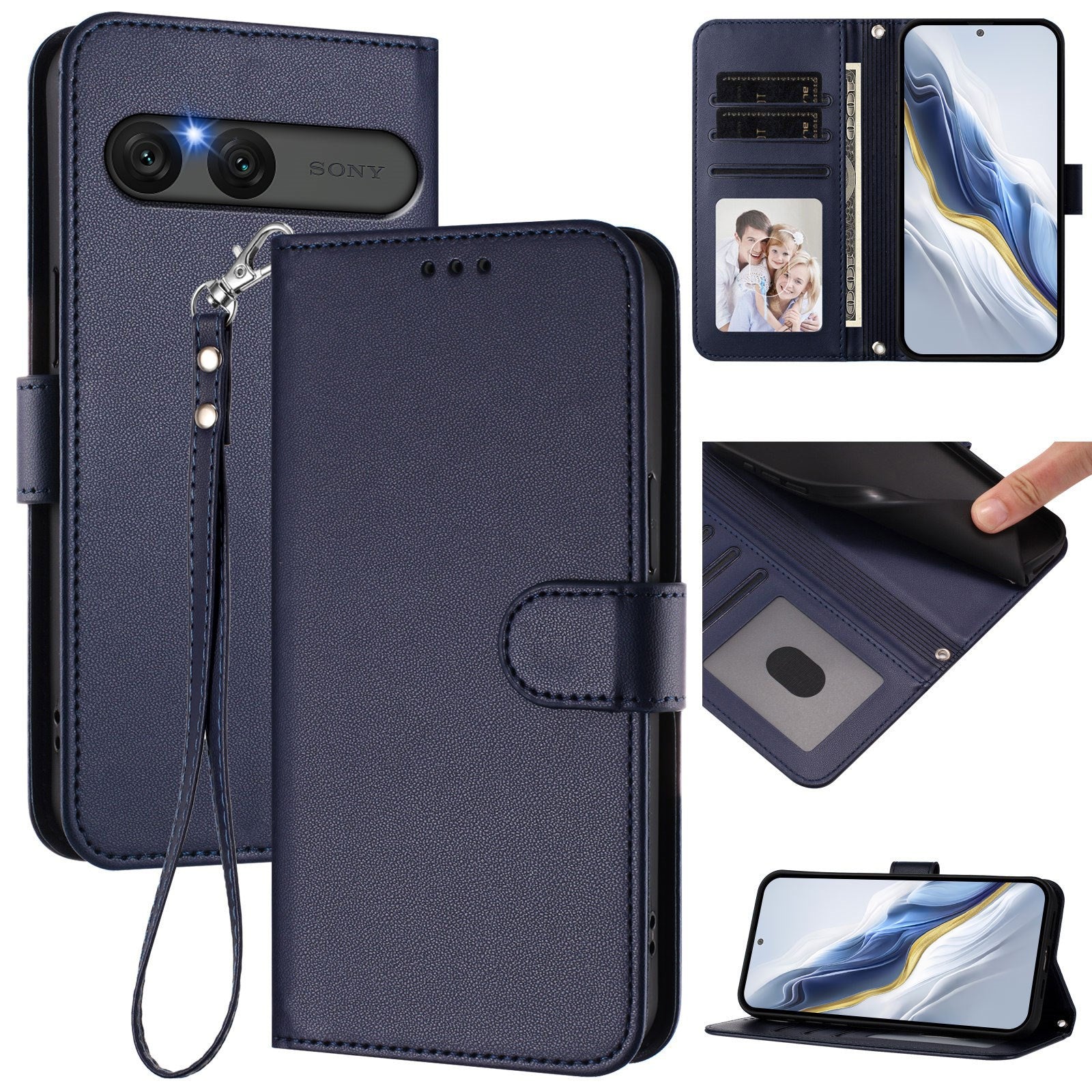 EIDERWOOD Sony Xperia 10 VII Kunstlæder Flip Cover m. Kortholder & Strop - Mørkeblå