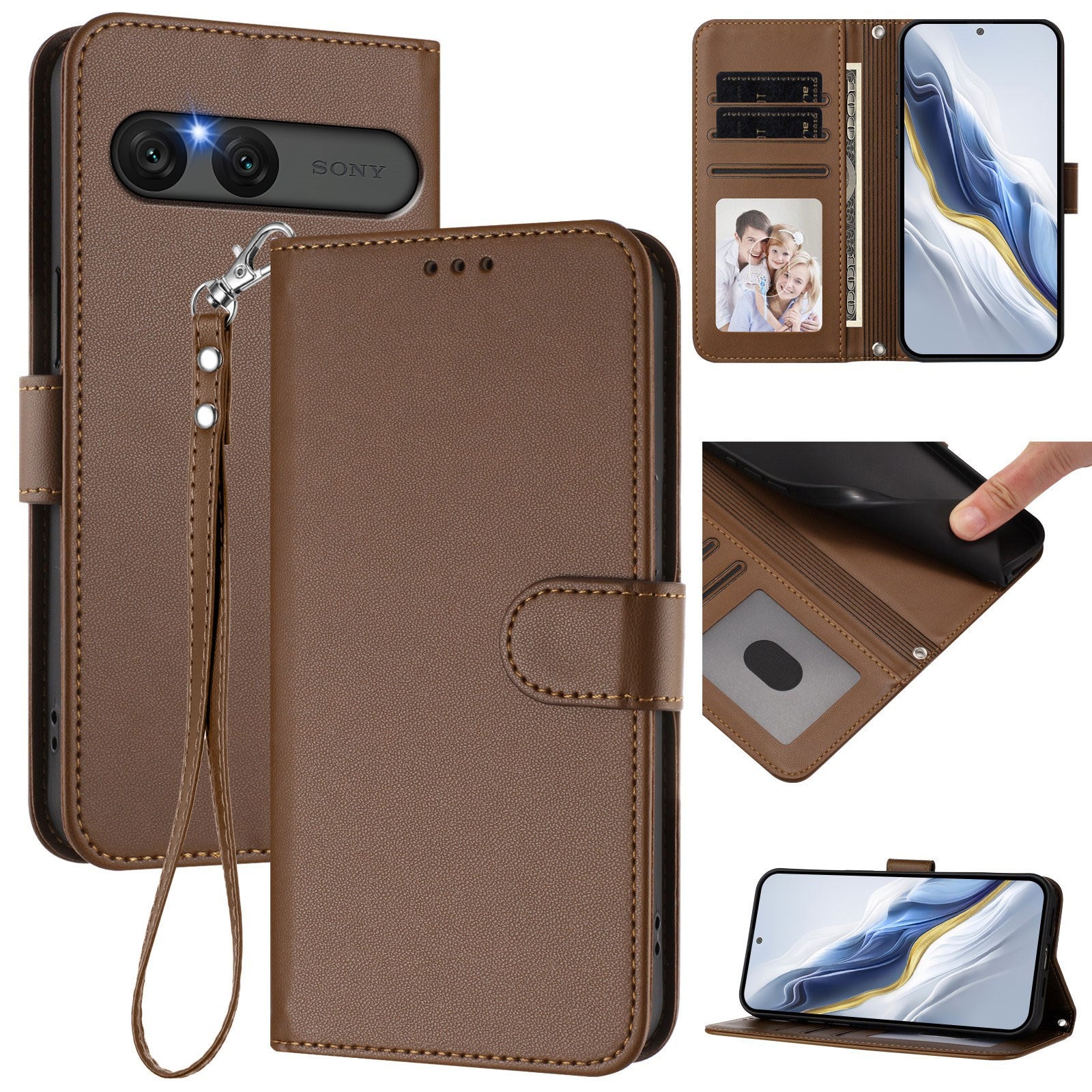 EIDERWOOD Sony Xperia 10 VII Kunstlæder Flip Cover m. Kortholder & Strop - Brun
