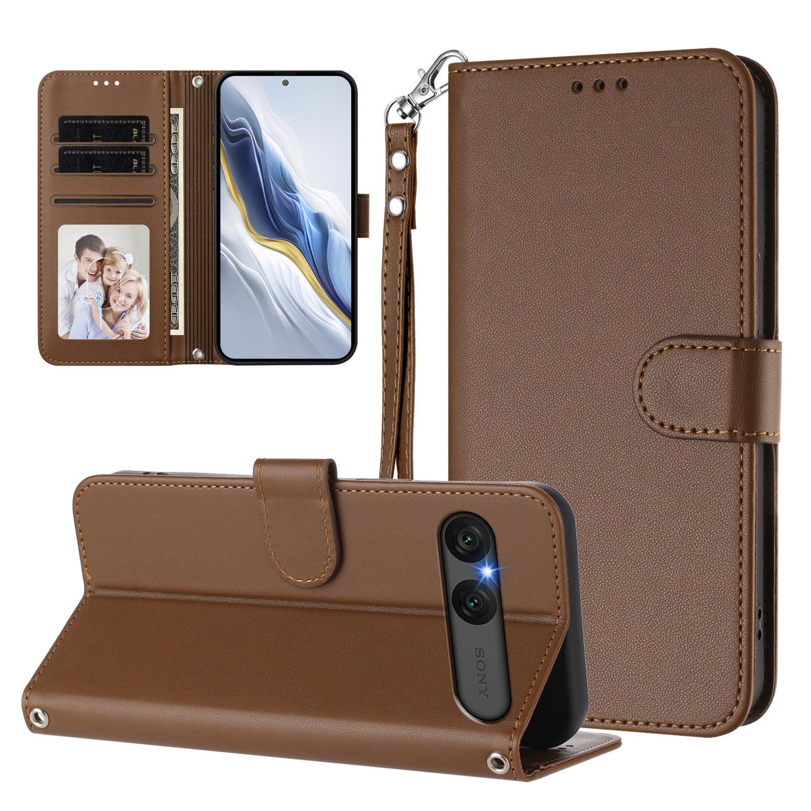 EIDERWOOD Sony Xperia 10 VII Kunstlæder Flip Cover m. Kortholder & Strop - Brun