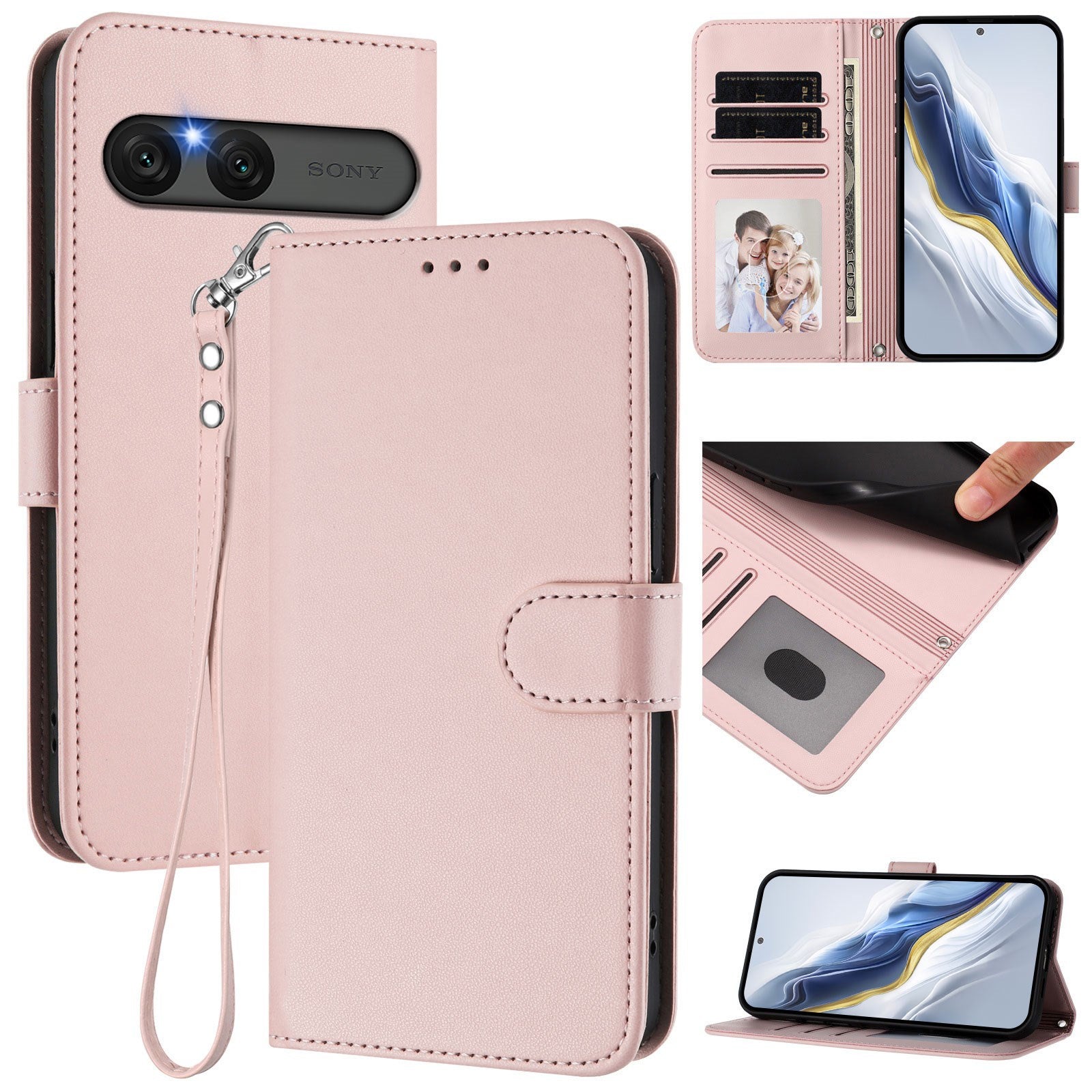 EIDERWOOD Sony Xperia 10 VII Kunstlæder Flip Cover m. Kortholder & Strop - Lyserød