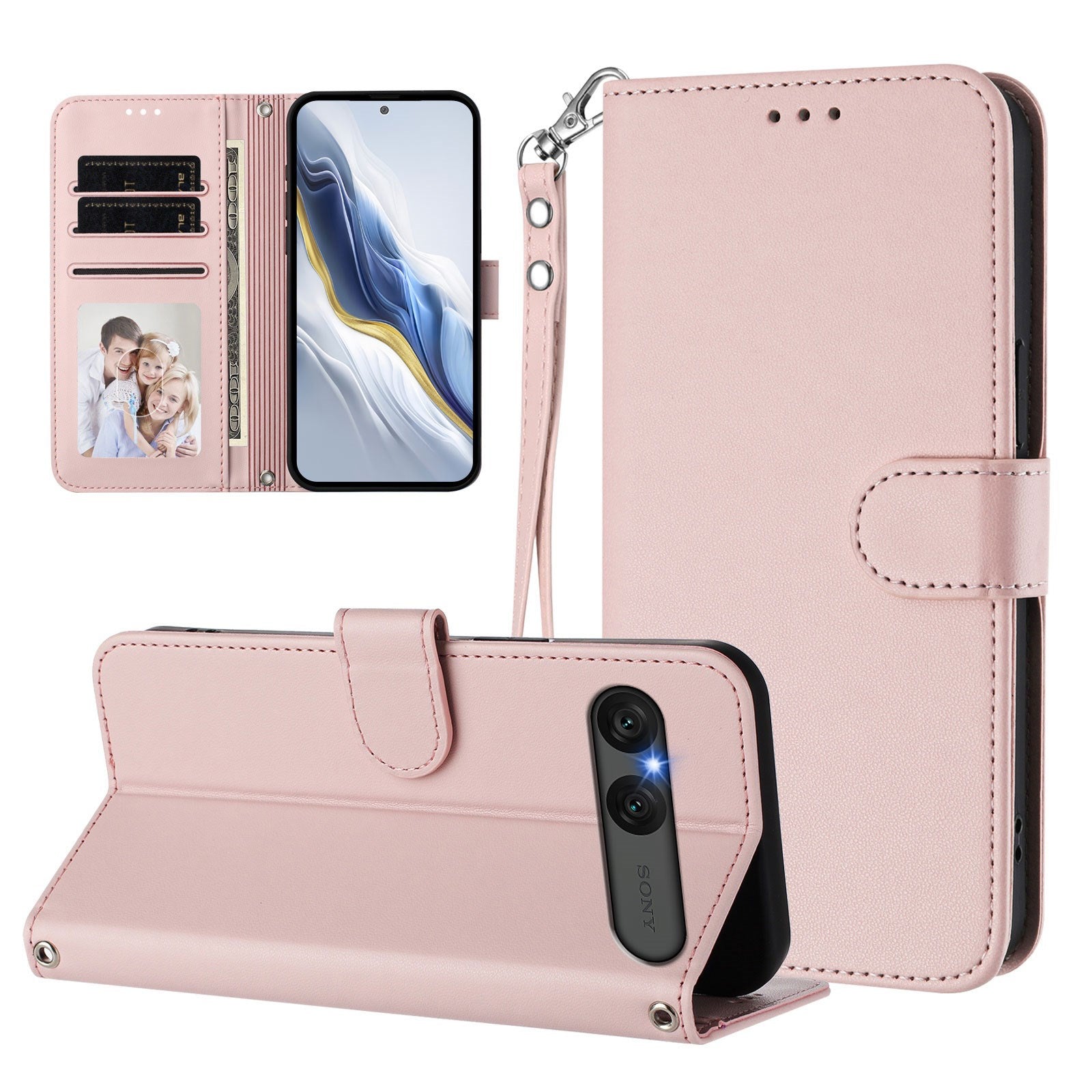 EIDERWOOD Sony Xperia 10 VII Kunstlæder Flip Cover m. Kortholder & Strop - Lyserød
