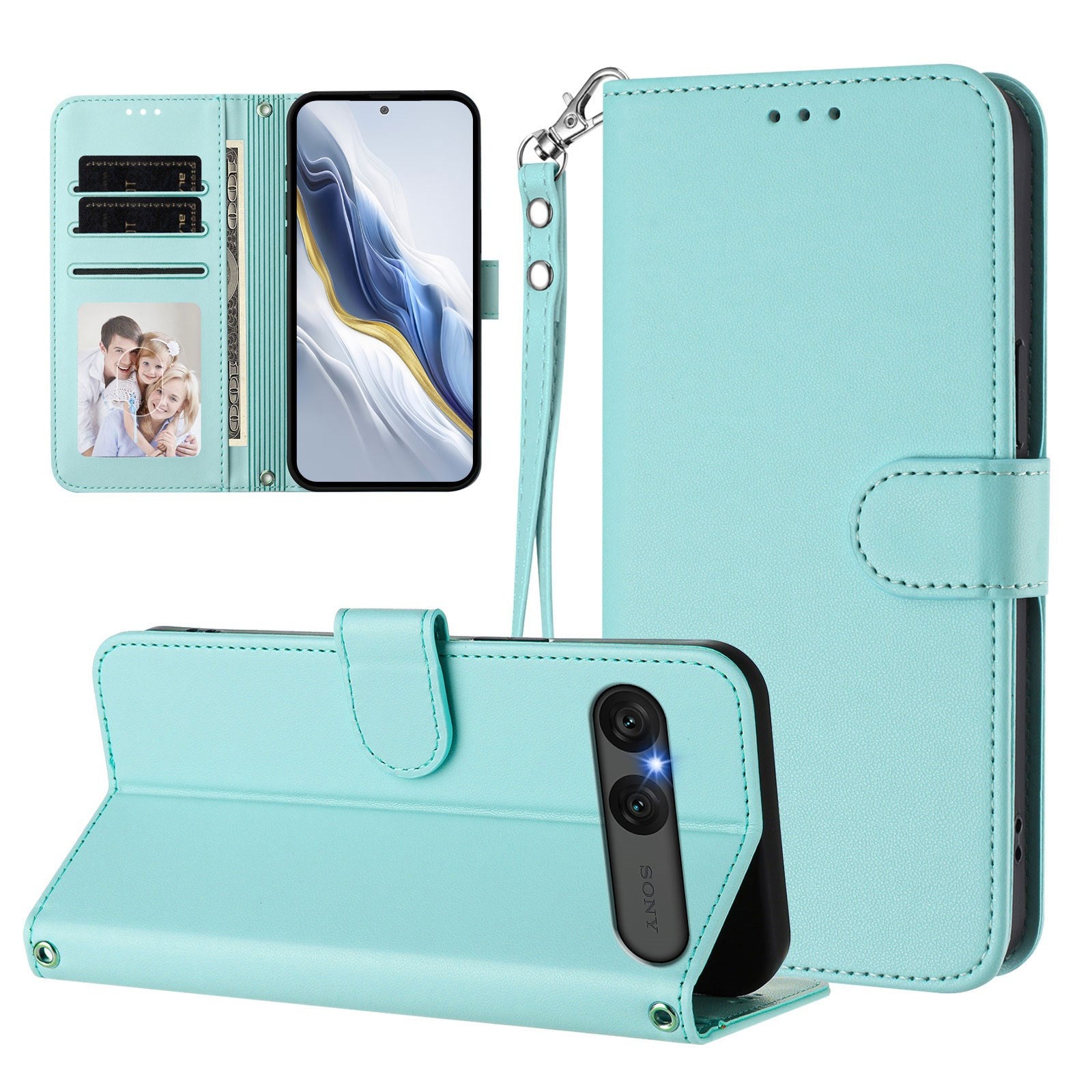 EIDERWOOD Sony Xperia 10 VII Kunstlæder Flip Cover m. Kortholder & Strop - Lyseblå