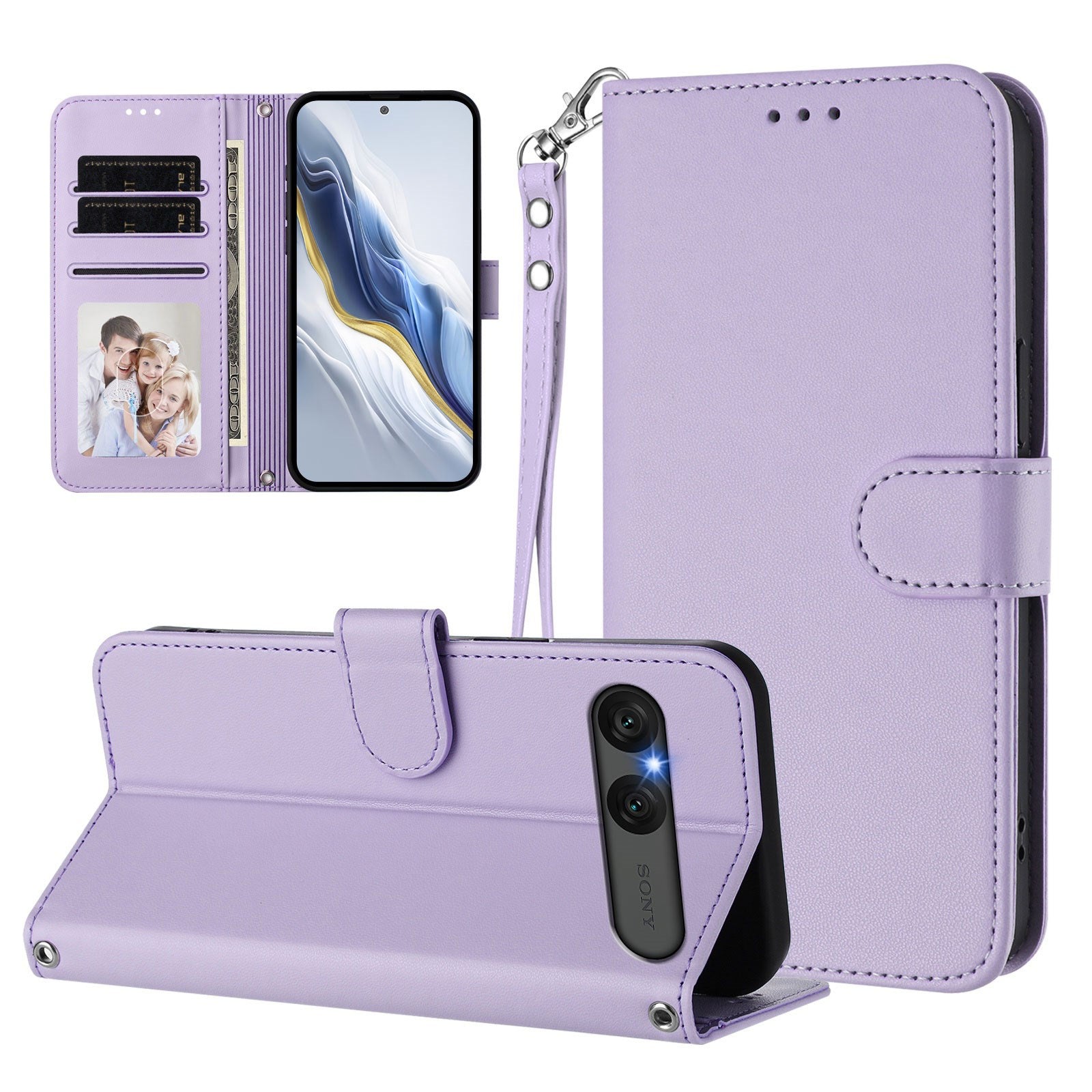 EIDERWOOD Sony Xperia 10 VII Kunstlæder Flip Cover m. Kortholder & Strop - Lyslilla