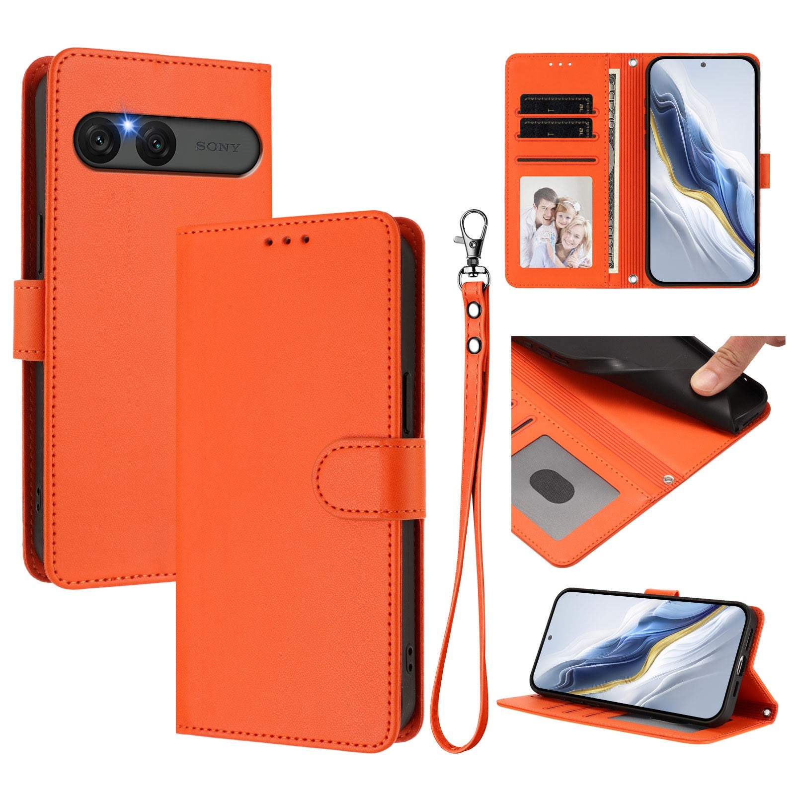 EIDERWOOD Sony Xperia 10 VII Kunstlæder Flip Cover m. Kortholder & Strop - Orange