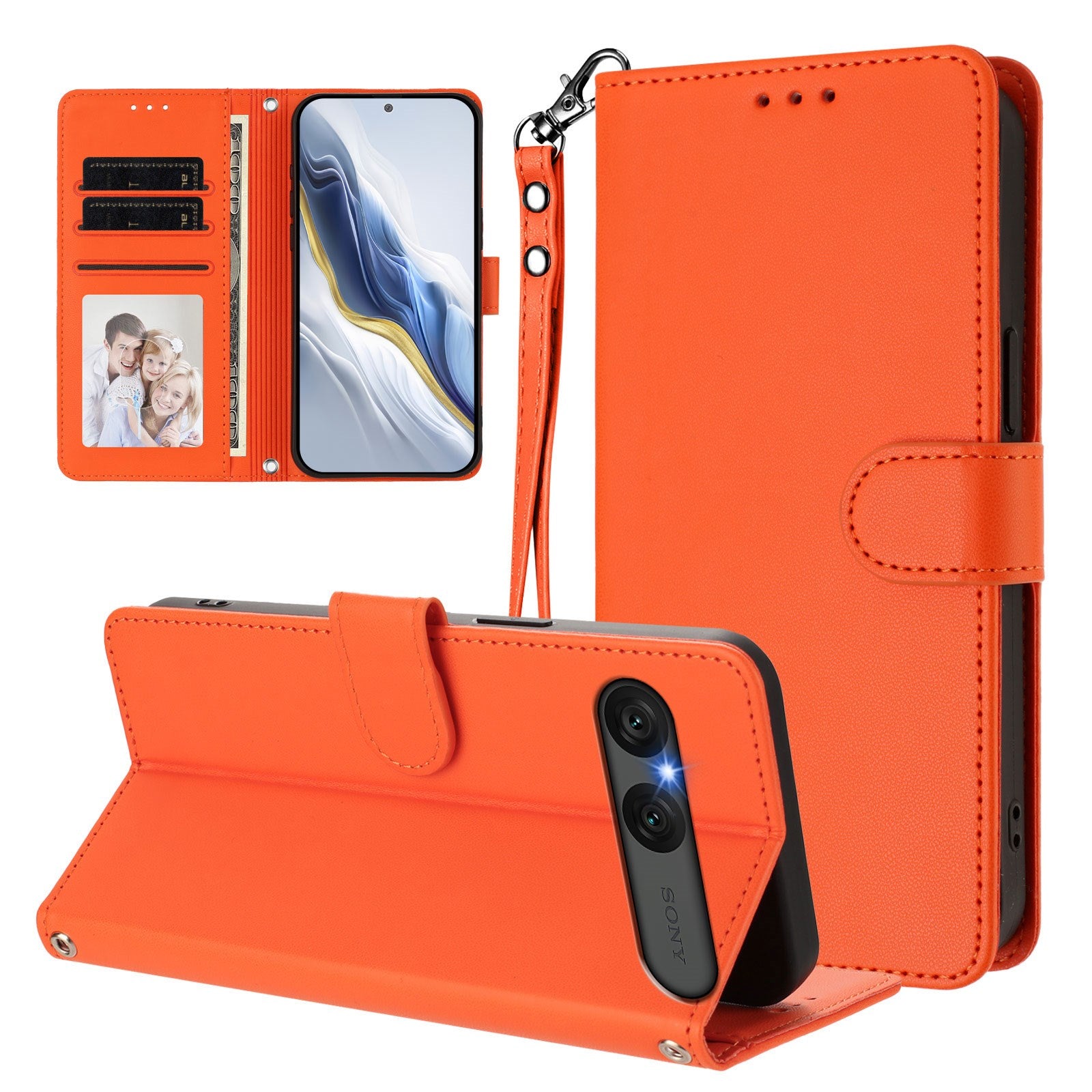EIDERWOOD Sony Xperia 10 VII Kunstlæder Flip Cover m. Kortholder & Strop - Orange