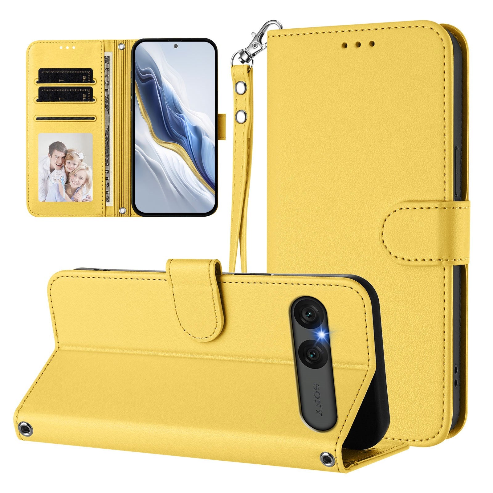EIDERWOOD Sony Xperia 10 VII Kunstlæder Flip Cover m. Kortholder & Strop - Gul