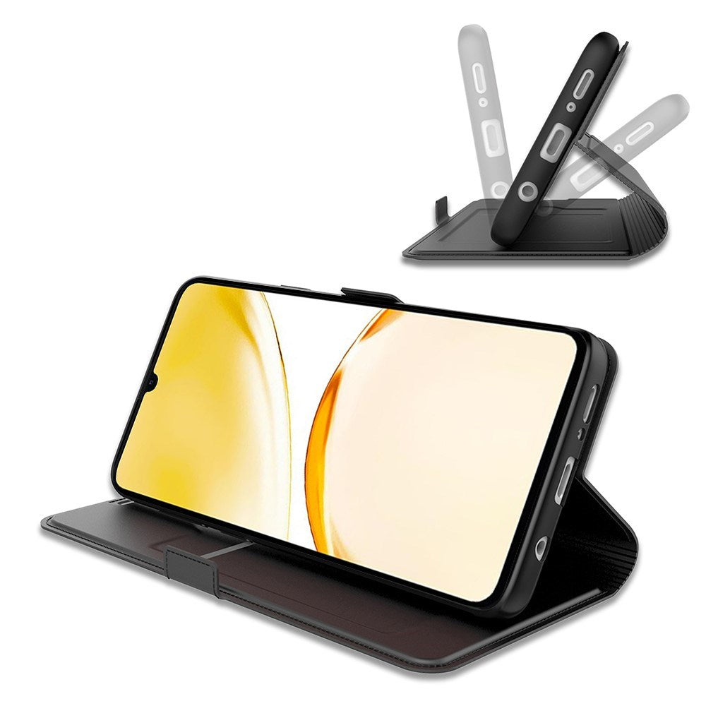 Realme Note 70T EIDERWOOD Kunstlæder Flip Cover m. Kortholder & Ståfunktion - Sort