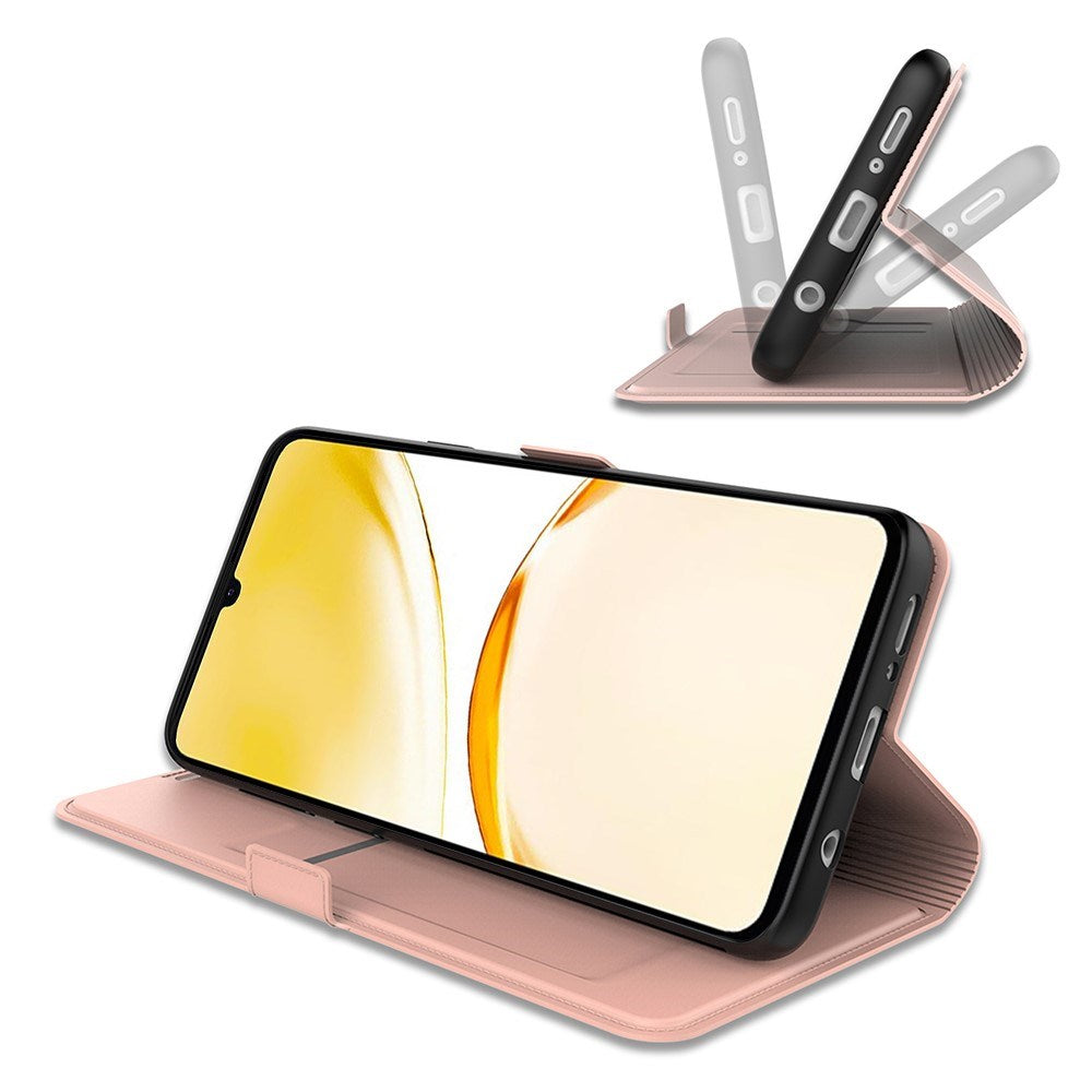 Realme Note 70T EIDERWOOD Kunstlæder Flip Cover m. Kortholder & Ståfunktion - Lyserød