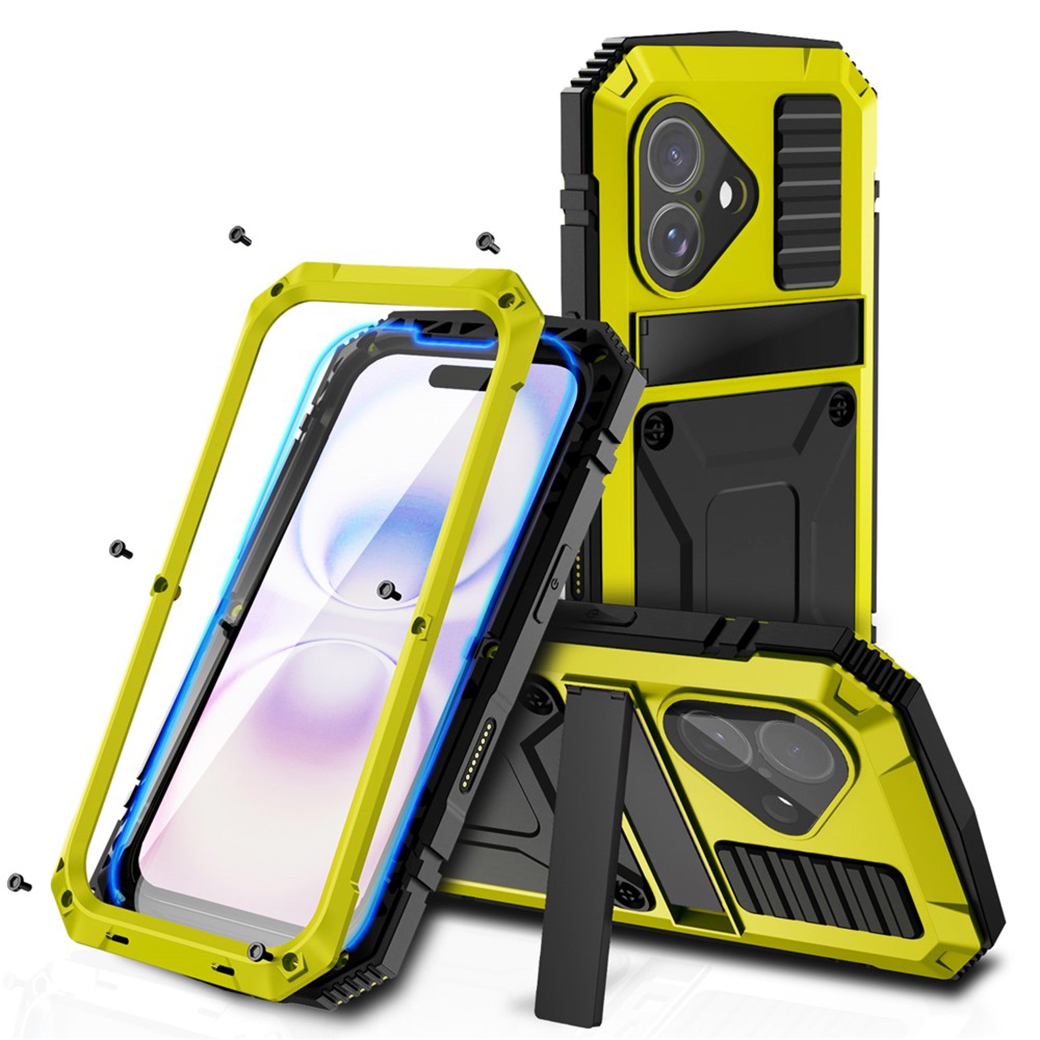 iPhone 17 R-JUST Hybrid Håndværker Cover m. Indbygget Skærmbeskyttelse & Kickstand - Gul