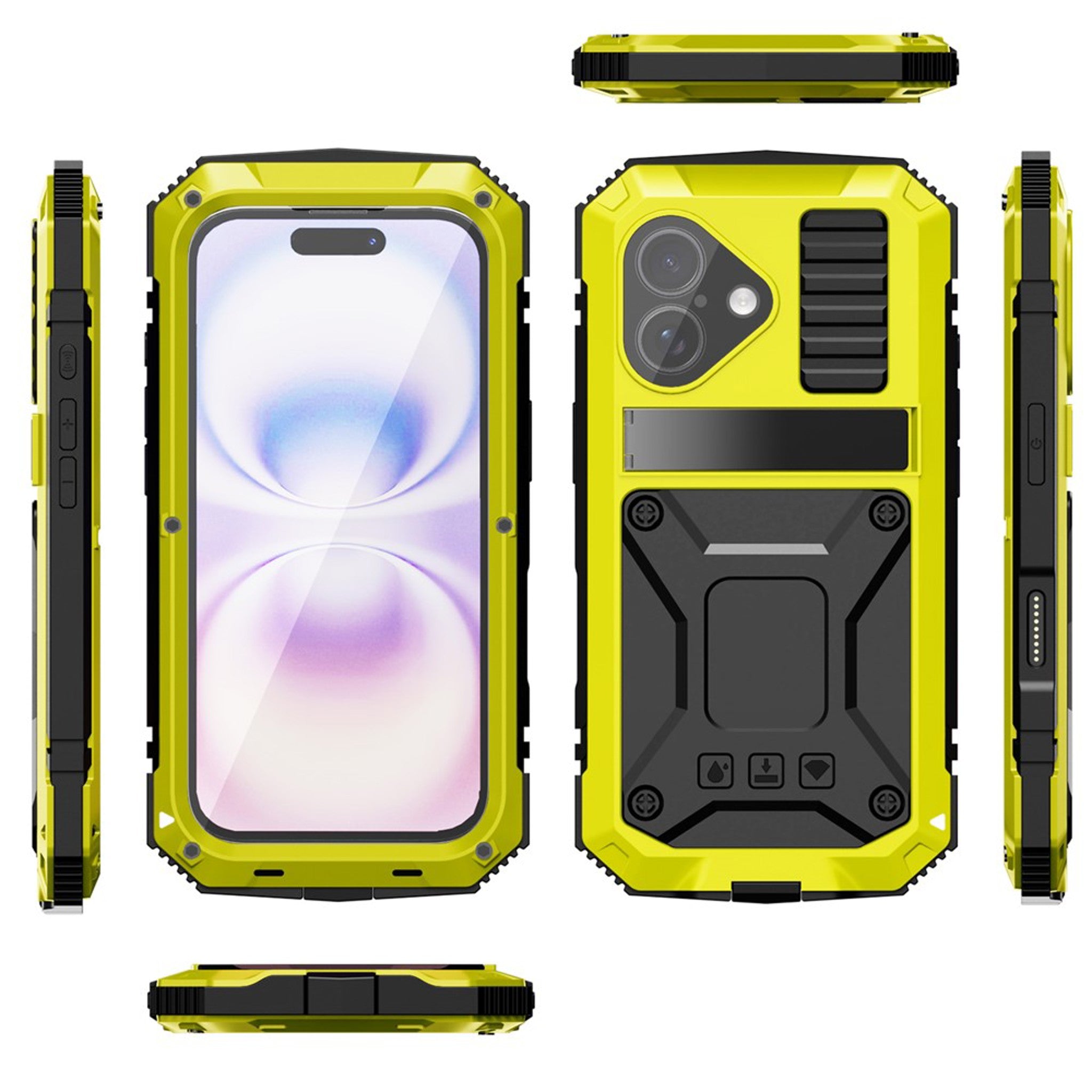 iPhone 17 R-JUST Hybrid Håndværker Cover m. Indbygget Skærmbeskyttelse & Kickstand - Gul