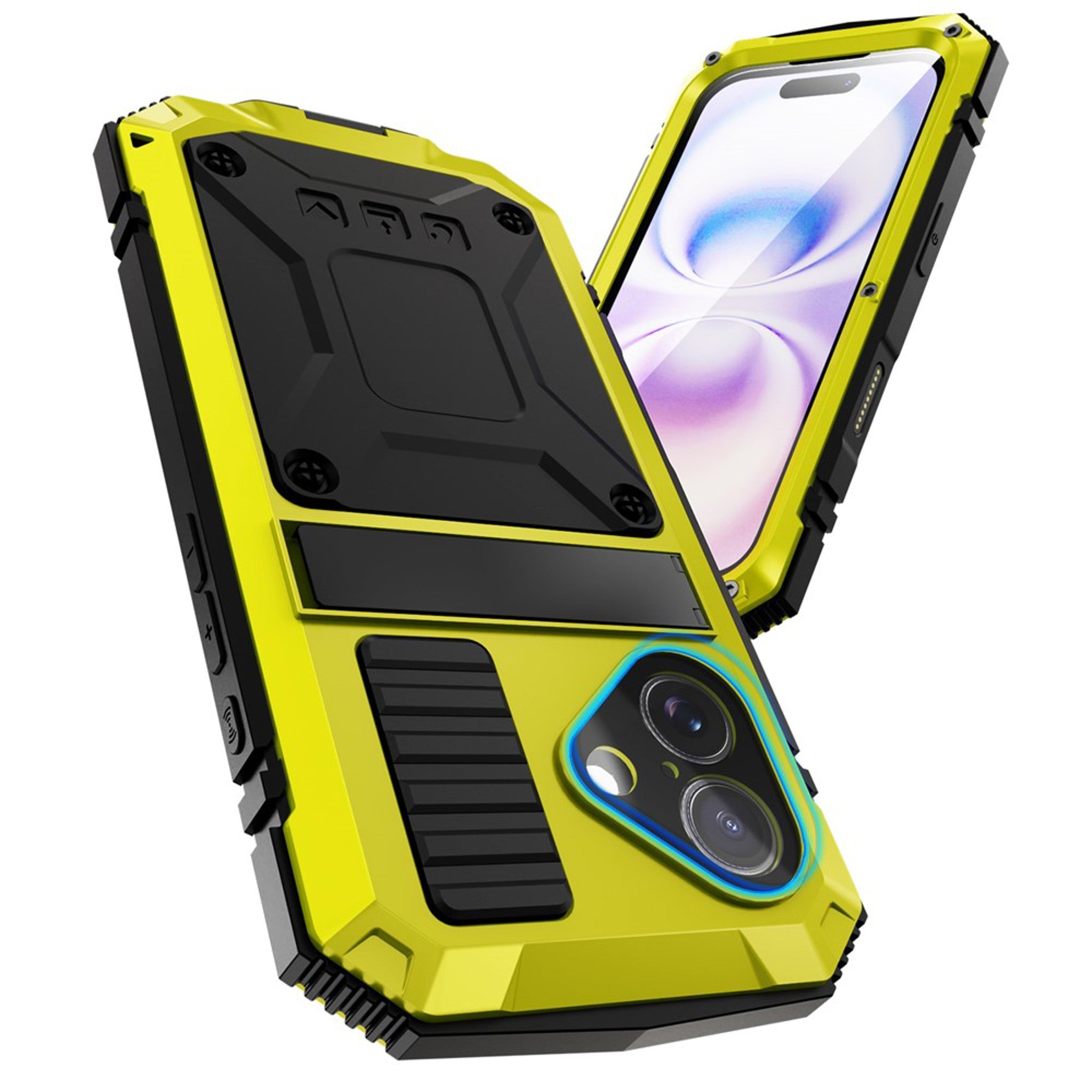 iPhone 17 R-JUST Hybrid Håndværker Cover m. Indbygget Skærmbeskyttelse & Kickstand - Gul