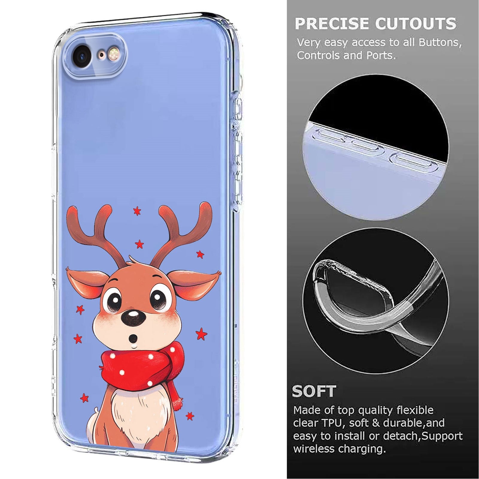 EIDERWOOD iPhone SE (2022 / 2020) / 8 / 7 Fleksibelt Plastik Julecover m. Motiv - Gennemsigtig / Rensdyr