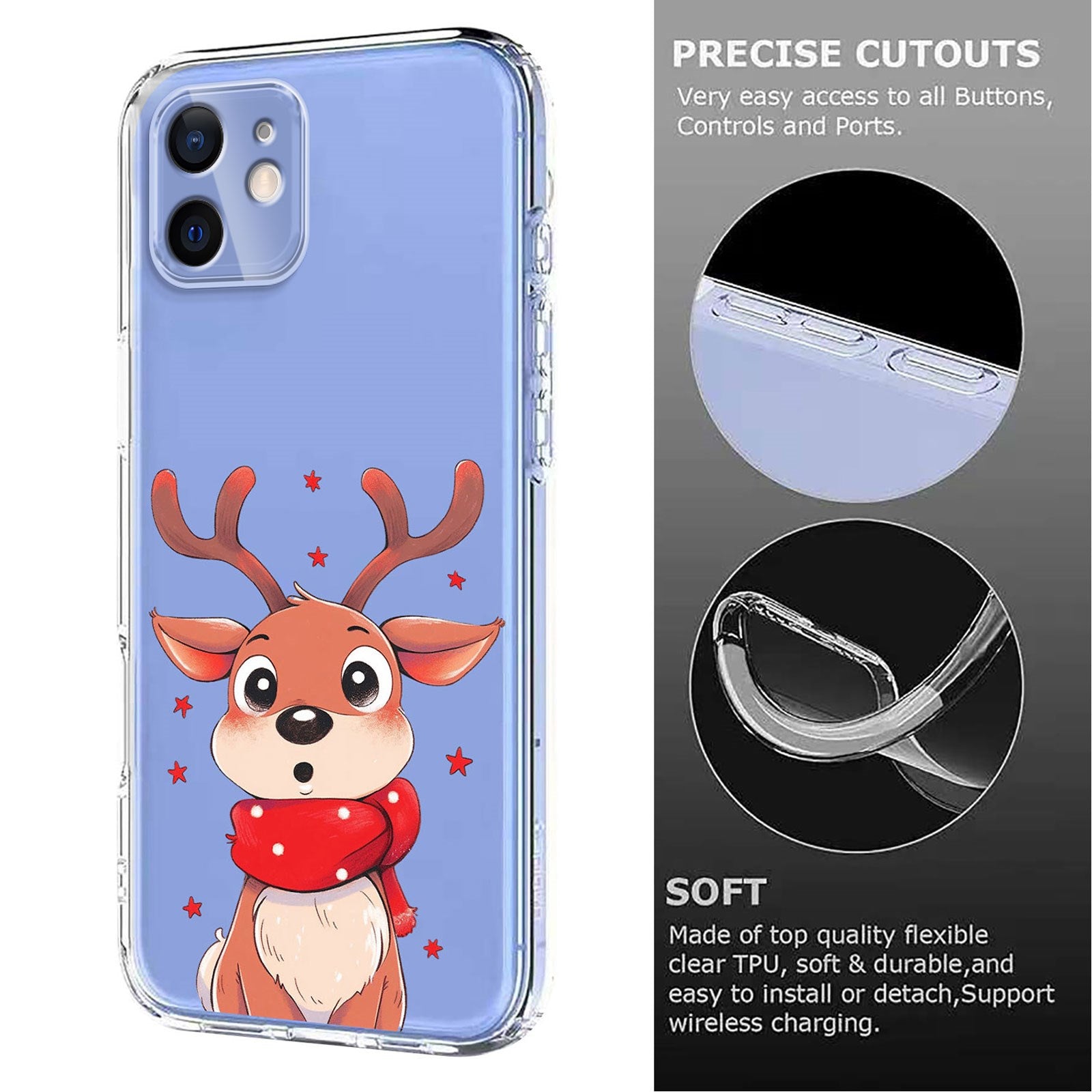 EIDERWOOD iPhone 11 Fleksibelt Plastik Julecover m. Motiv - Gennemsigtig / Rensdyr