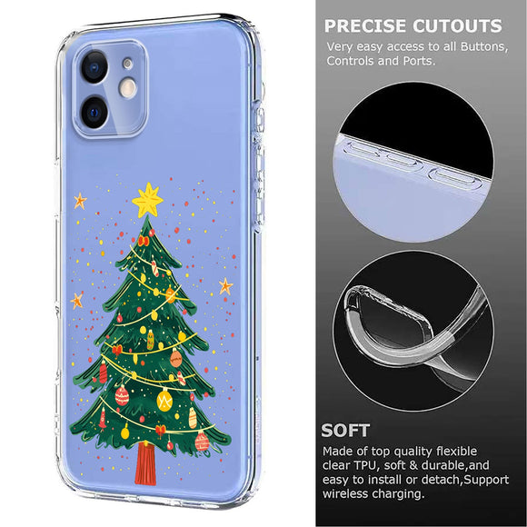 EIDERWOOD iPhone 12 / 12 Pro Fleksibelt Plastik Julecover m. Motiv - Gennemsigtig / Juletræ