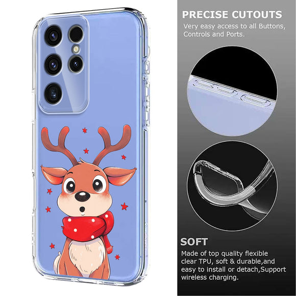 EIDERWOOD Samsung Galaxy S23 Ultra Fleksibelt Plastik Julecover m. Motiv - Gennemsigtig / Rensdyr