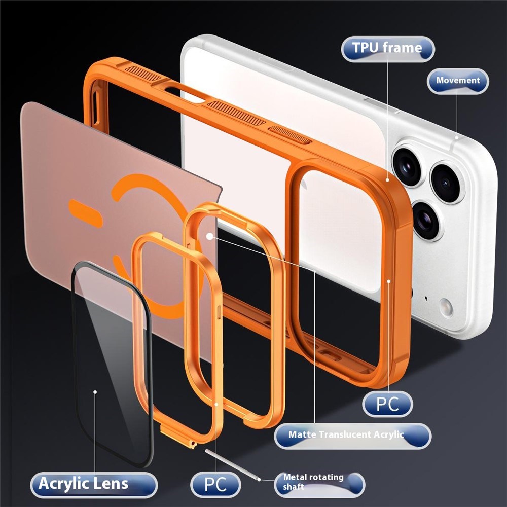 iPhone 18 Pro / 17 Pro EIDERWOOD Hybrid Plast Cover m. Kamera Cover & Ståfunktion - MagSafe Kompatibel - Orange