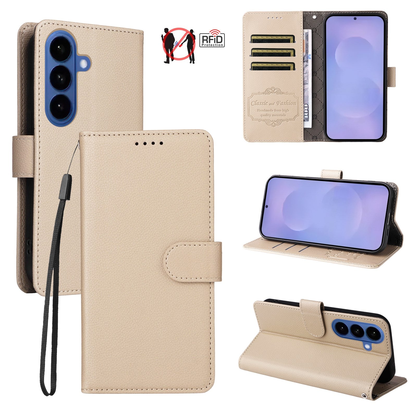Samsung Galaxy S26 EIDERWOOD Kunstlæder Flip Cover m. Strop - Beige